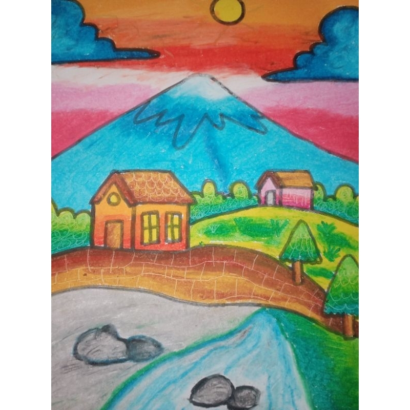 

gambar pemandangan dengan crayon