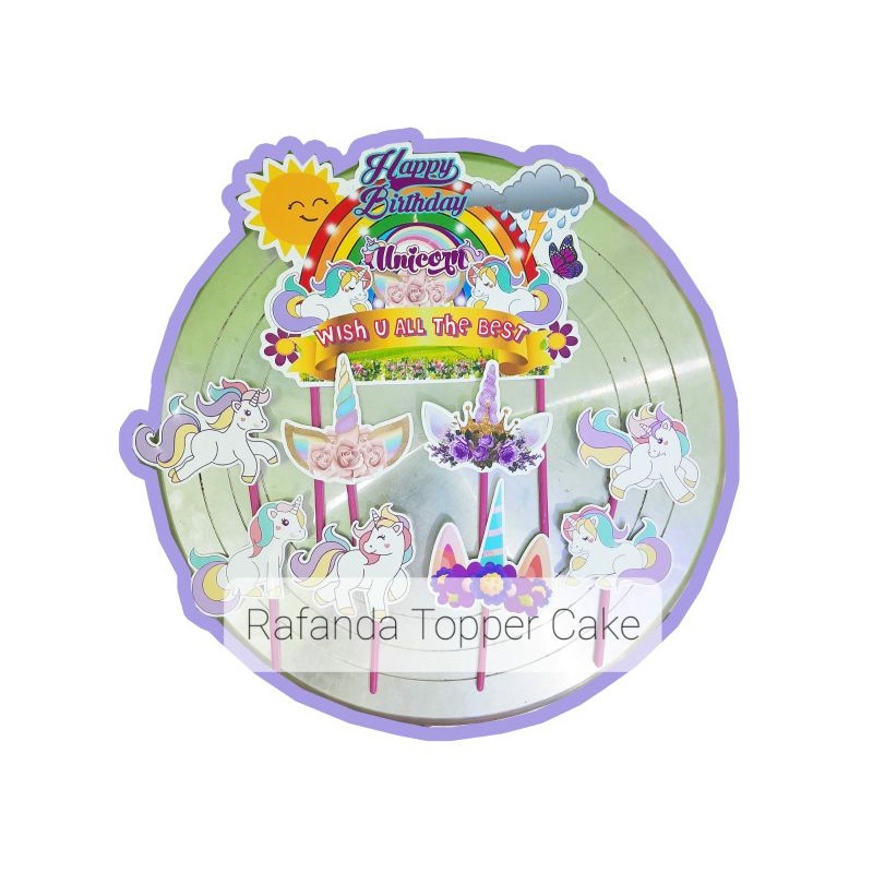 Topper kue ulang tahun unicorn custom nama