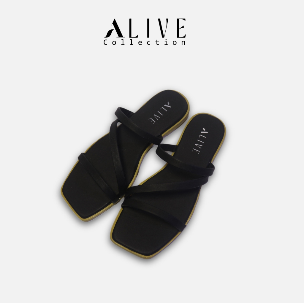 ALIVE - Sandal Flat Wanita DIVA Hitam by Alive Collection sendal kekinian ORIGINAL - Sandal Murah Be