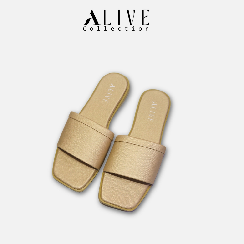 ALIVE - Sandal Flat Wanita DEVI White Gold by Alive Collection sendal kekinian ORIGINAL - Sandal Mur