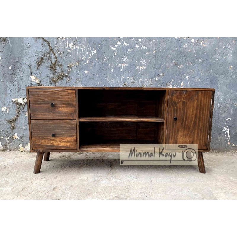 Meja Tv Bufet TV model modern kayu pinus jati belanda ukuran 120x30x55cm