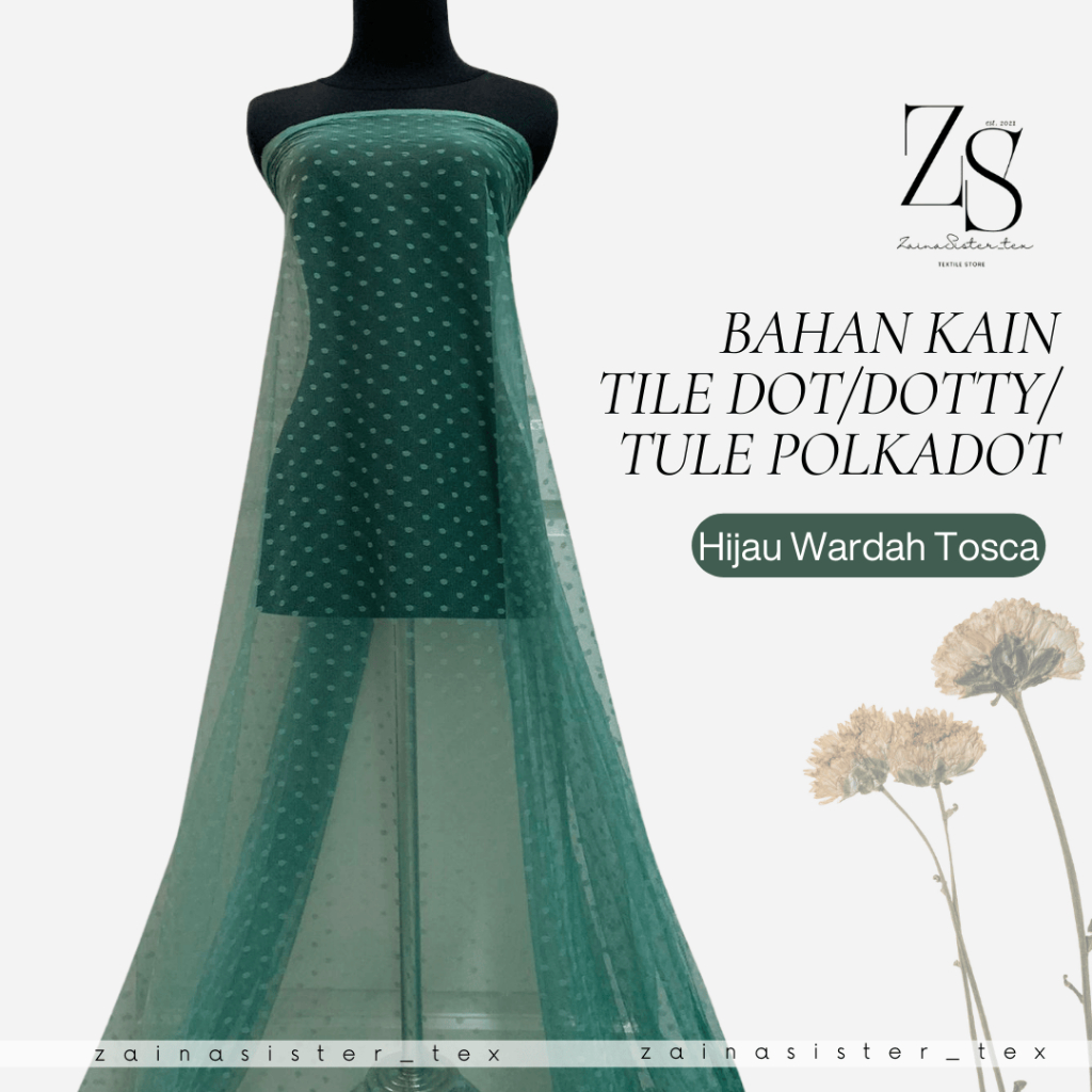 Bahan Kain Tile Tille Tule Tulle Dot Dotty Warna Hijau Wardah Tosca