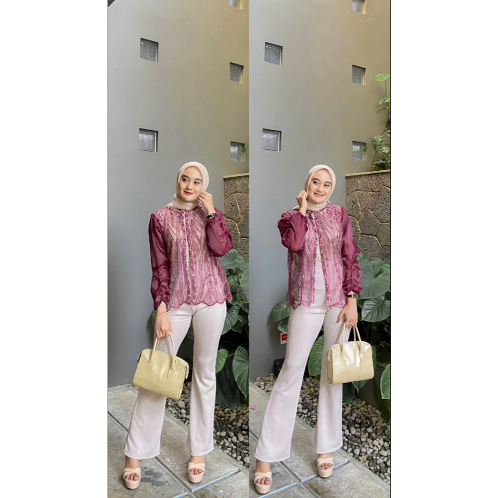 DISKON LILY OUTER CROP BRUKAT ORGANZA / OUTER PENDEK BROKAT SAPTO / BAJU KONDANGAN WANITA, WISUDA,