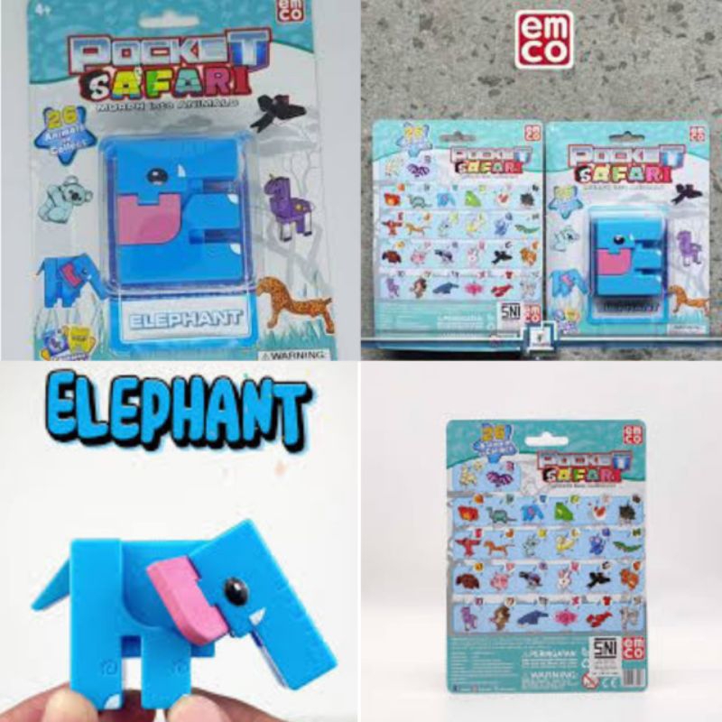 EMCO POCKET SAFARI HURUF E ELEPHANT GAJAH BIRU LUCU MORPH ANIMALS HURUF ALPHABET ORIGINAL BINATANG M