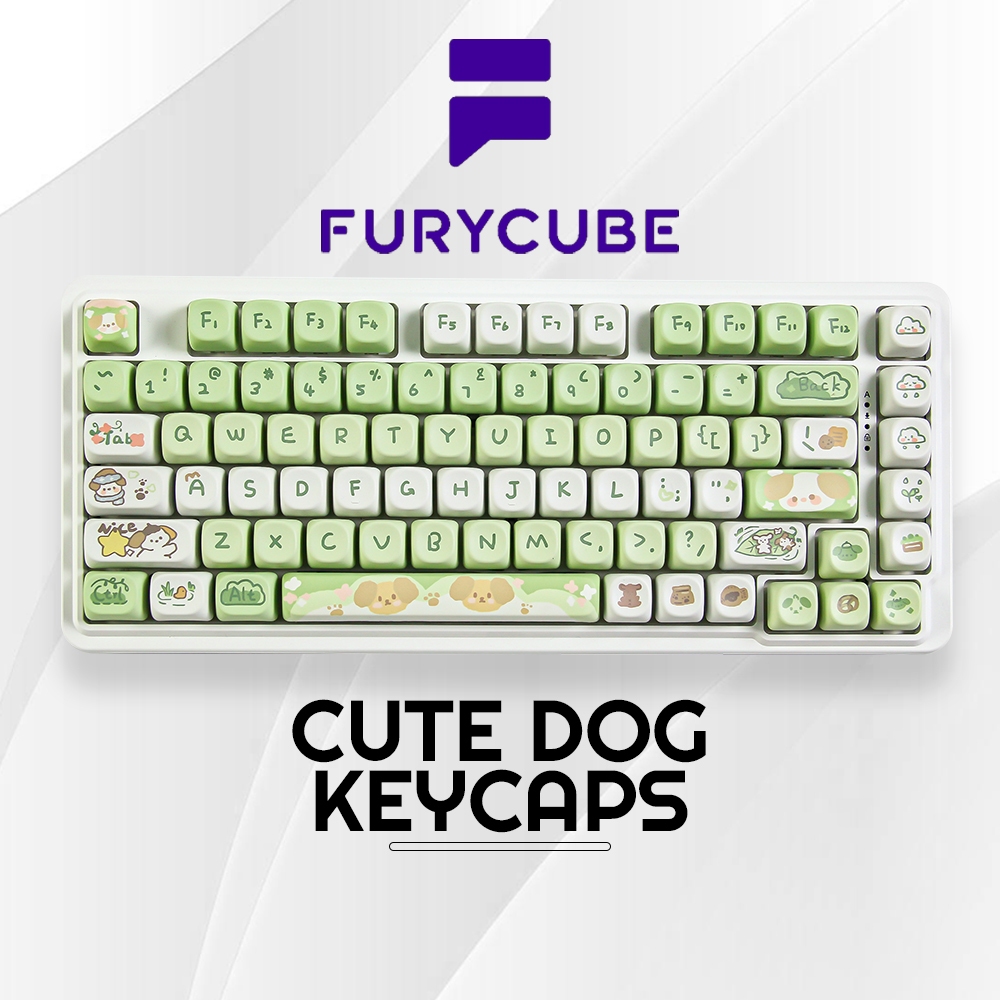 FURYCUBE Matcha Dog Keycaps PBT Dye-sublimated MOA Height 95 Keys Spherical Keycaps