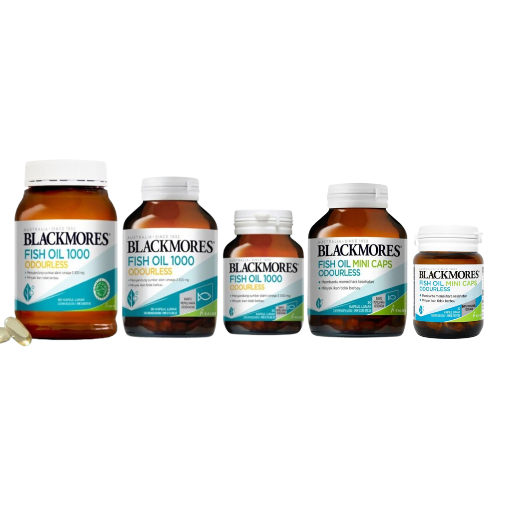 Blackmores Odourless Fish Oil 1000 BPOM Kalbe 90's, 180's - Mini Caps 30's,90's - Omega 3, Minyak Ik