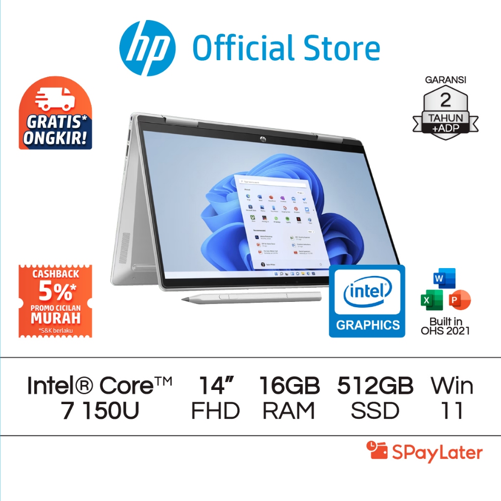 Spaylater 0% - Laptop HP Pavilion x360 2 in 1 Intel Core 7 Intel Graphics 16GB RAM 512GB SSD Blue / 