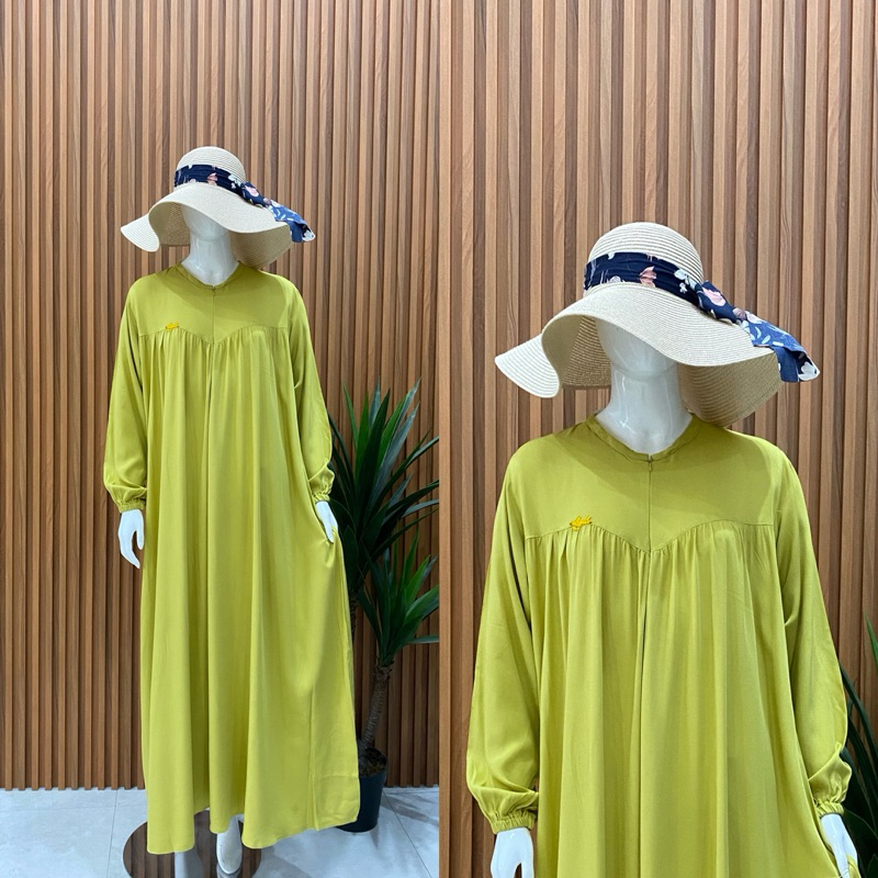 Gamis Hannen Dress Rayon Twill Premium Polos/ Busui Friendly Lengan Karet Balon