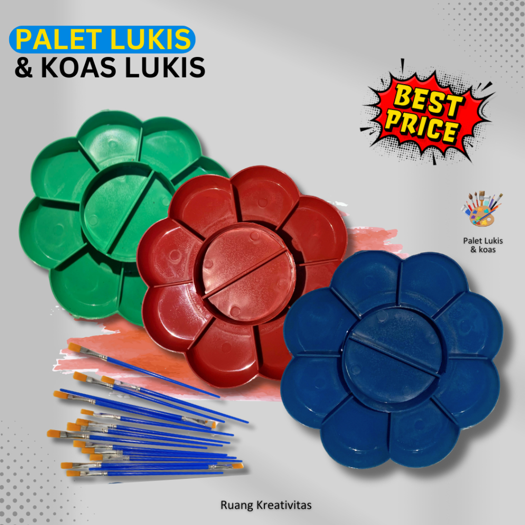 

Kuas lukis & Palet Lukis Diameter 12 Cm cocok untuk ( Kanvas / Gypsum / Styrofoam)