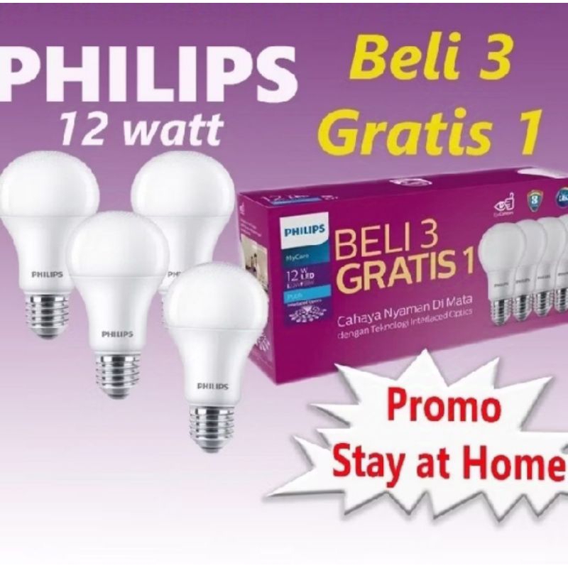 PROMO LAMPU LED PHILIP 12 WATT ISI 4 BELI 3 GRATIS 1 LAMPU LED PHILIP