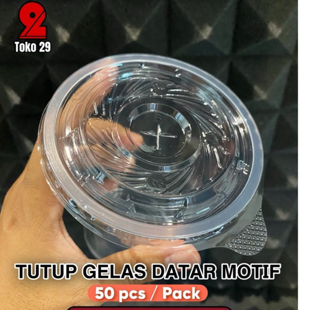 Tutup Cup Plastik Flat PET Bening Motif Technoplastika