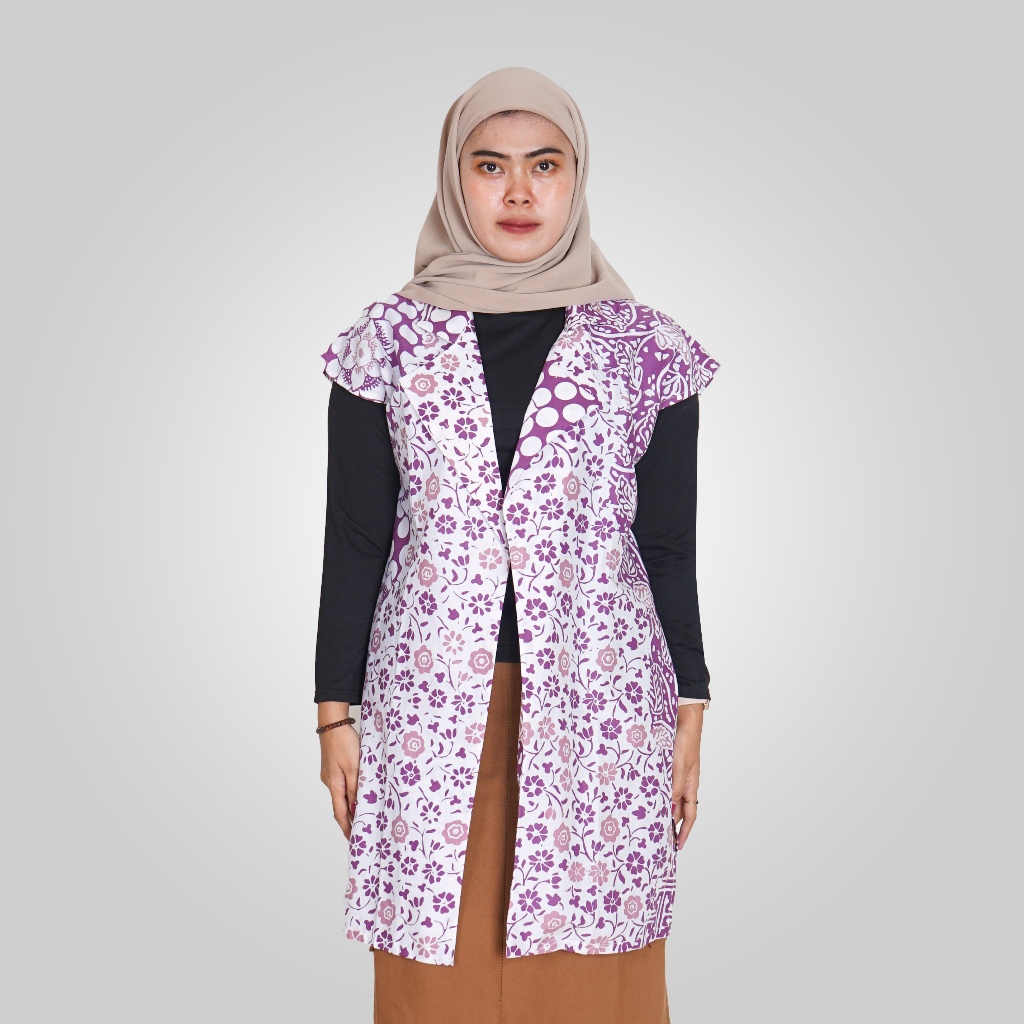 BATIK TRUSMI Atasan Wanita Outer Batik Lengan Pendek Qaissara Ungu RML