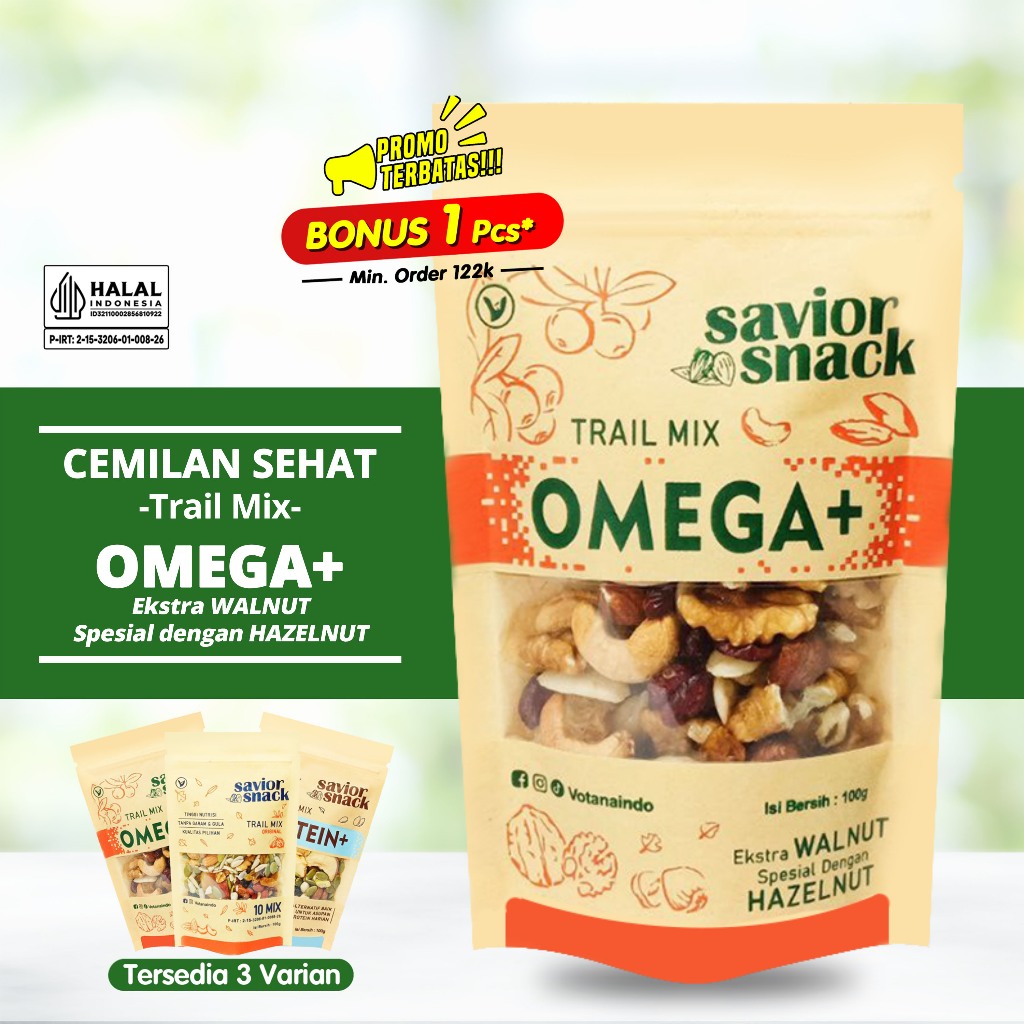 

Savior Snack | Trail Mix Nut and Fruit Dried | Cemilan Sehat Enak Praktis murah Bergizi | Omega+