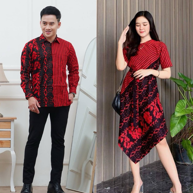 Couple Kemeja Dan Dress Batik Motif Songket kekinian Couple Batik Pasangan Seragam Gereja New Motif