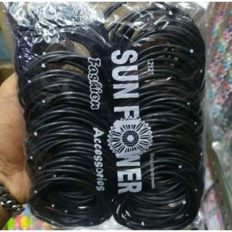 ( ISI 144 PCS ) GELANG KARET HITAM SUNFOWER GROSIR