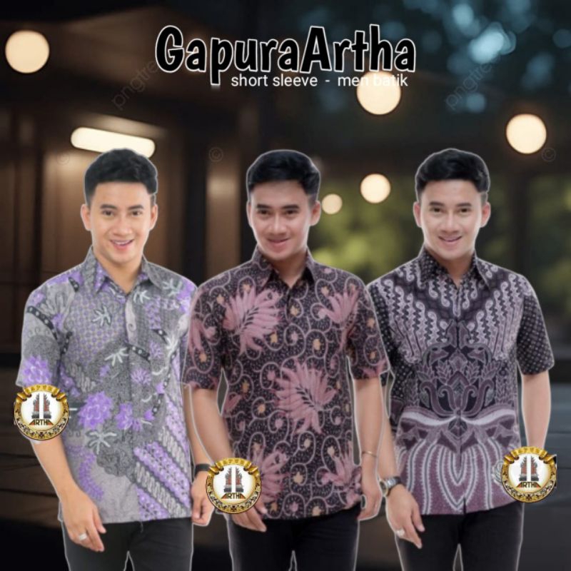 KEMEJA BATIK PRIA LENGAN PENDEK UNGU SERIES SIZE M L XL XXL |  BATIK TERBARU