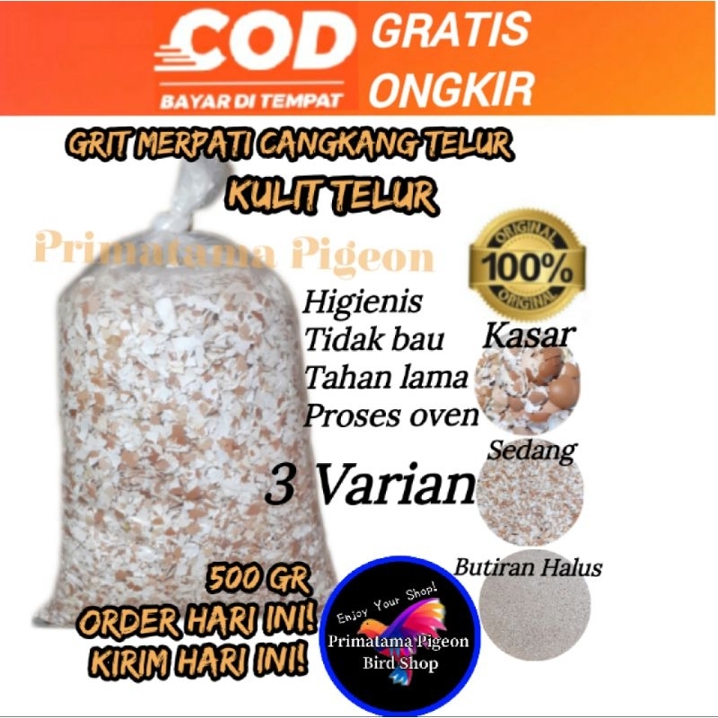Grit Asinan Remisan Cangkang Telur Untuk Burung Merpati Perkutut Derkuku Kulit telur 500gr / Cangkan