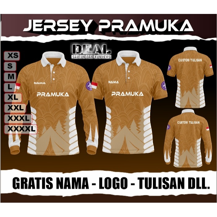 jersey pramuka berkerah kaos pramuka printing custom gratis nama logo tulisan dll