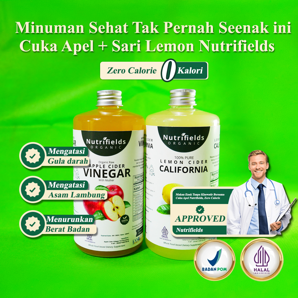 

CUKA APEL SARI LEMON PAKET 2 IN 1 ORIGINAL ORGANIK 500ML / APPLE CIDER VINEGAR / CUKA SARI APEL / BRAGG NUTRIFARM DEHEALTH SUPPLIES DARIBUMI BEORGANIK