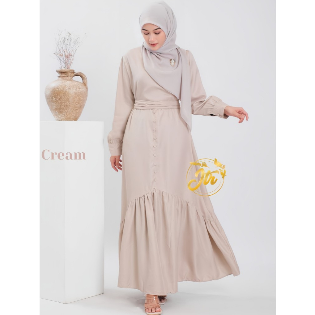 Jlantir - ZELINE DRESS Abaya Warna Cream Atau Coksu Polos Gamis Wanita Terbaru Shakilla Premium JTR
