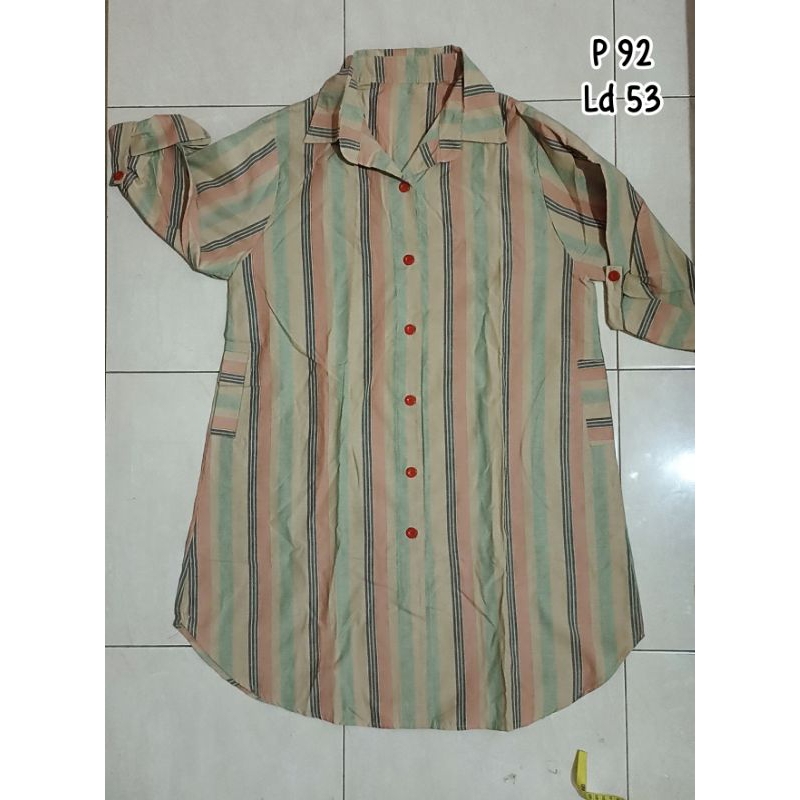 [PRELOVED] - tunik kemeja wanita salur garis garis terusan formal pakaian jalan baju santai perempua