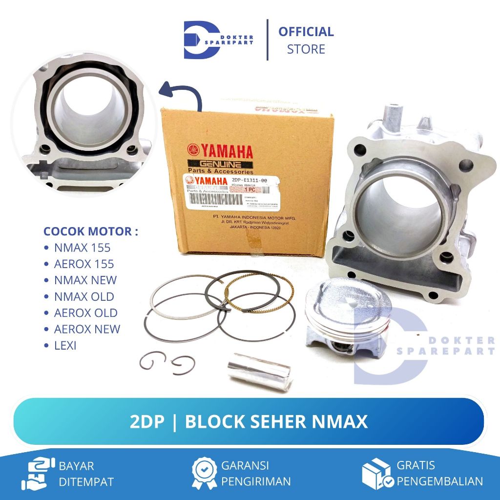2DP BLOCK SEHER KOMPLIT + PISTON KIT NMAX 155 / NMAX NEW OLD / AEROX NEW OLD / BLOK / CYLINDER