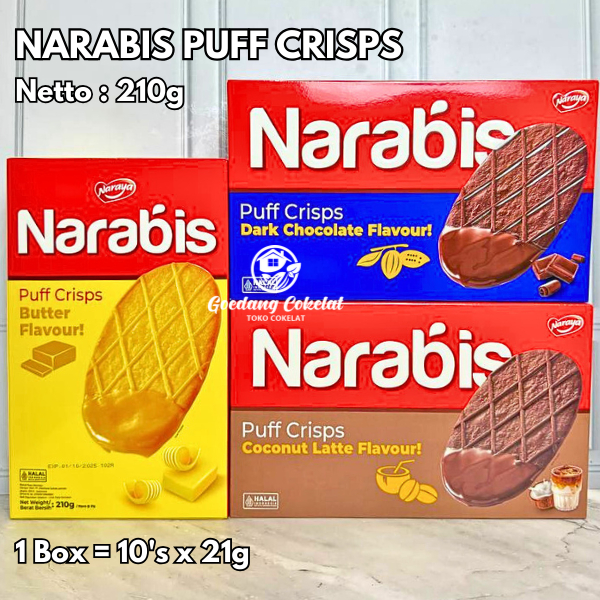 

NARAYA NARABIS PUFF CRISPS Biskuit Cookies Puff Rasa Butter Coconut Latte Dark Chocolate 210g