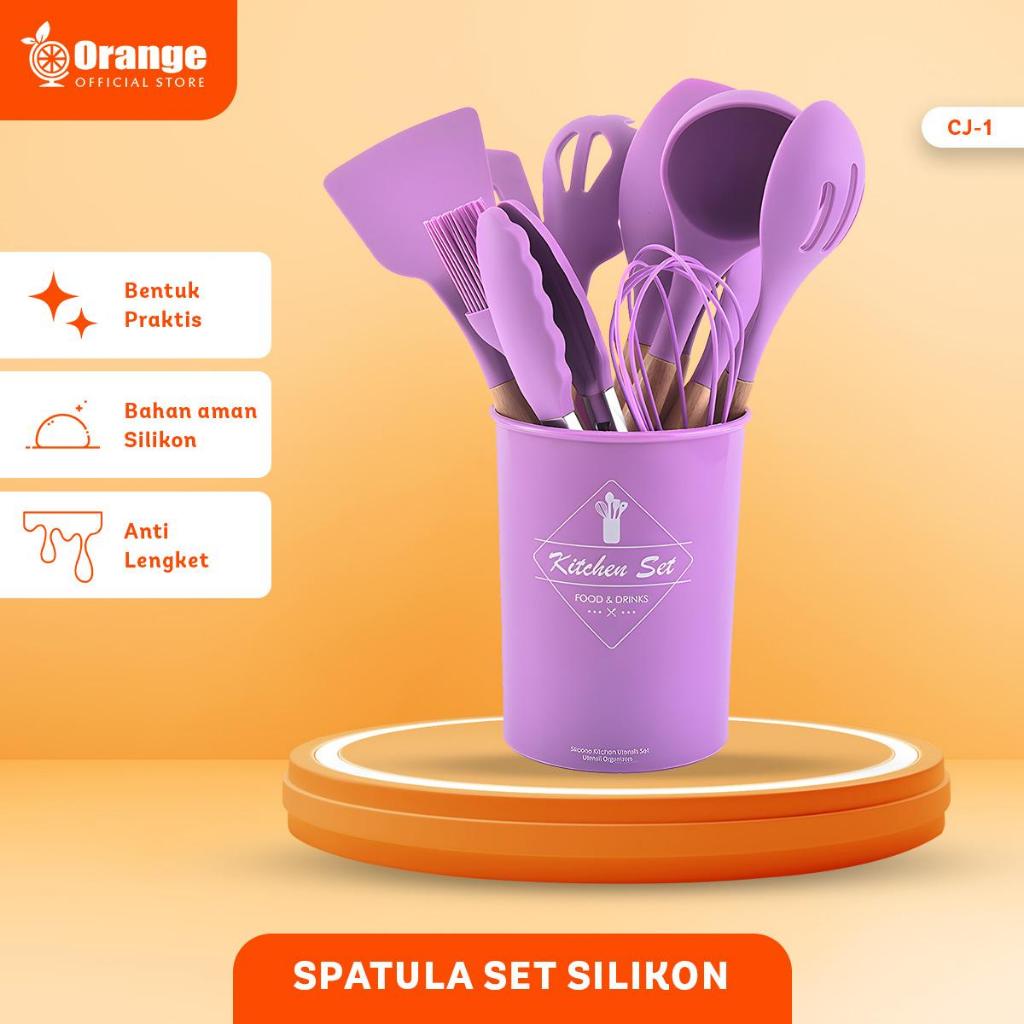 Ghl-Spatula Silikon 12 Set in 1 Peralatan Masak Sutil Pegangan Kayu Baking Set Alat Masak