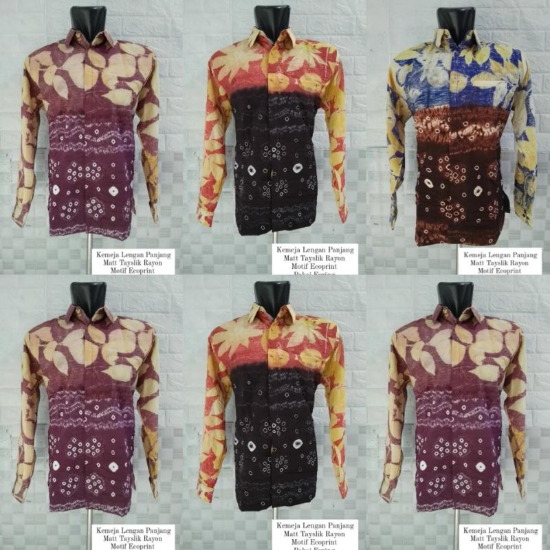 Kemeja Pria Lengan Panjang Ecoprint Rayon Jumputan Handmade
