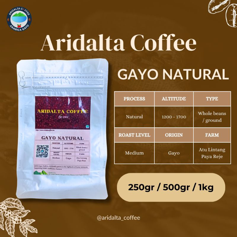 

Kopi Arabika Gayo Natural ARIDALTA Coffee - Biji Bubuk Arabica Coffee