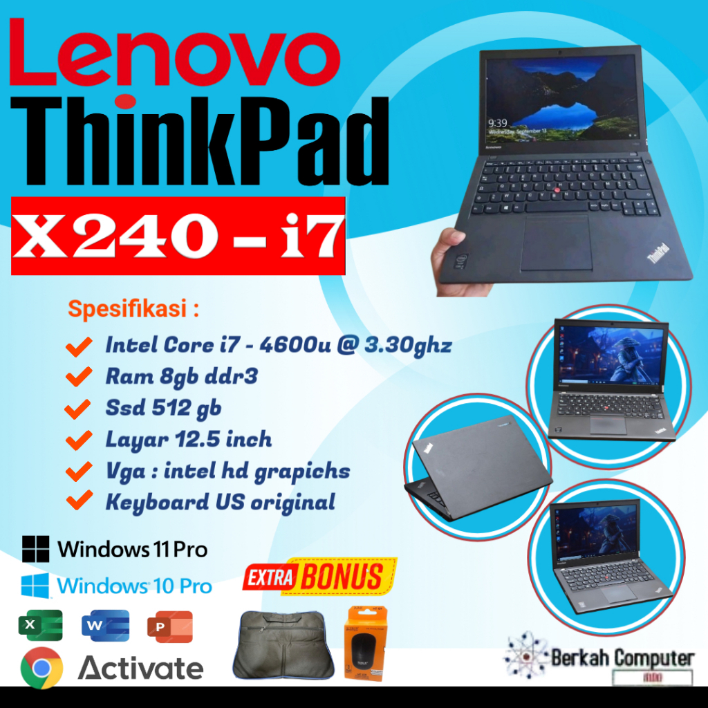 LENOVO THNKPAD X240 i7 RAM 8 SSD 512 MURAH