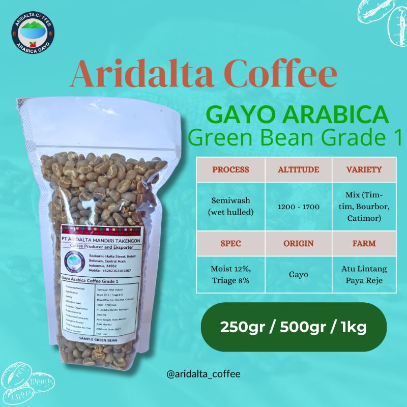 

Kopi Gayo Arabika Semiwash Green Bean Grade 1 ARIDALTA Coffee