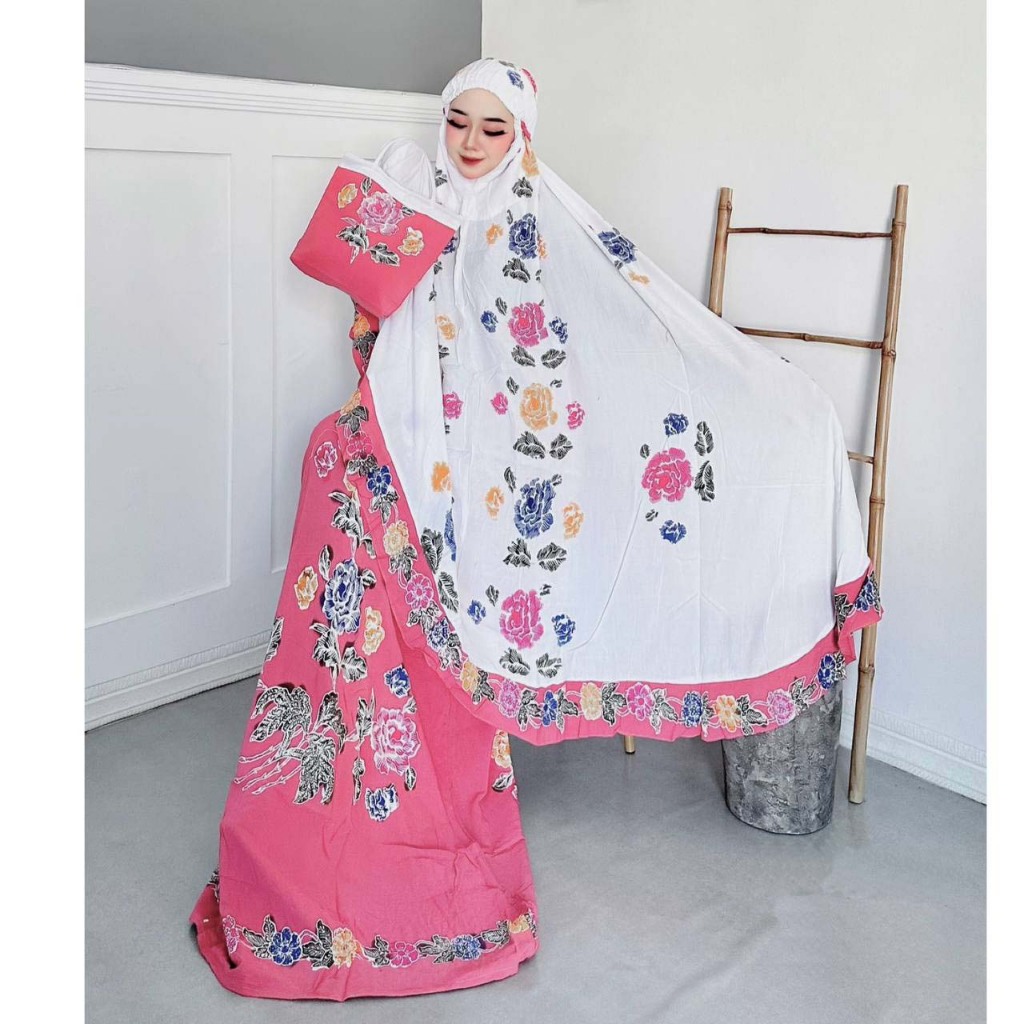 MUKENA BATIK CAP ENCIM MOTIF SOGAN LUKIS PUTIH JUMBO