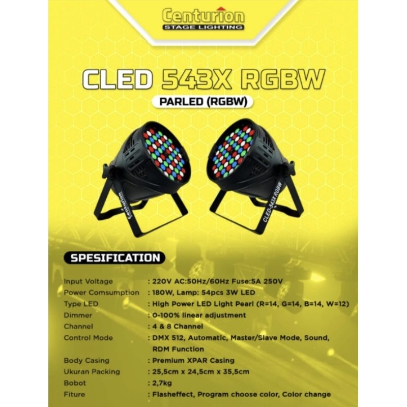 Parled Centurion CLED 543X RGBW Parled DMX Lampu Led Panggung 543 X Foto Dekorasi 54 x 3watt