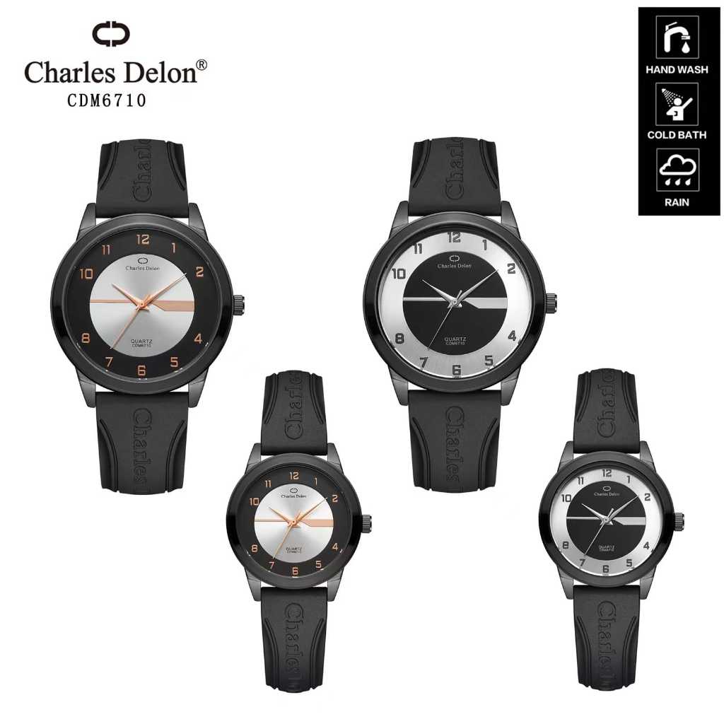 Official CHARLES DELON Watch Free Box Original Jam Tangan Couple Karet Pria Wanita Analog | M-W 6710