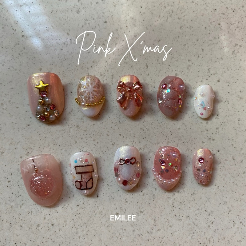 Fake Nails/ Kuku Palsu/ Press On Nails Kuku Natal/ Pink Christmas Edition