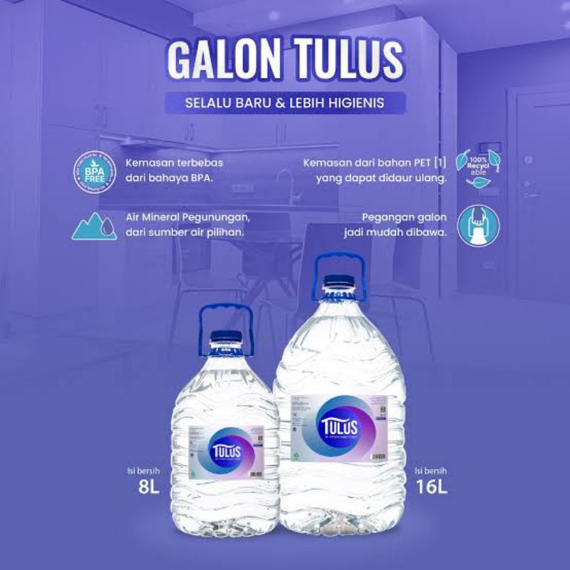 

TULUS MINERAL WATER GALON SEKALI PAKAI 8LT DAN 16 LT