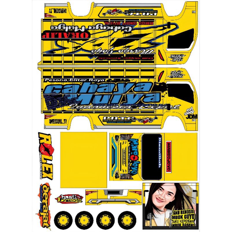 Stiker truck Kardus, stiker minicraft, stiker paper craft, pola truk mainan, stiker truck oleng, sti
