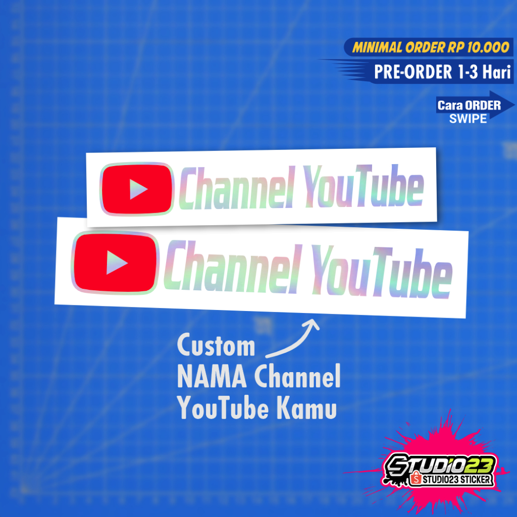 

Stiker Nama Youtube custom Hologram, Cutting Sticker custom nama channel Youtube
