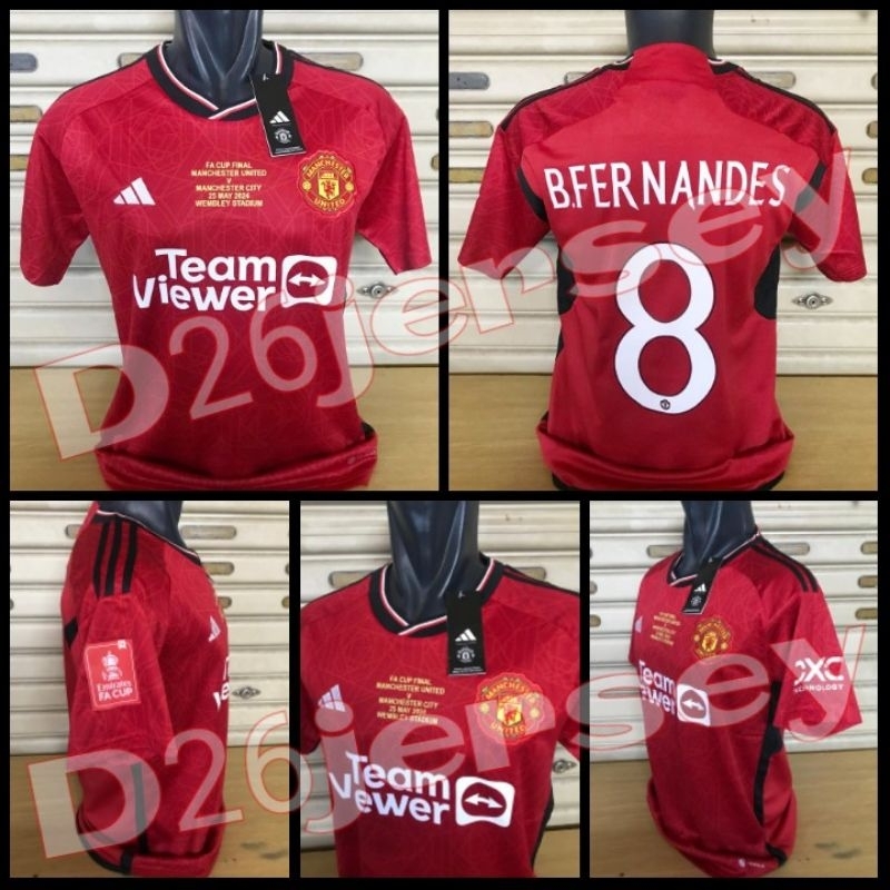 Jersey EmyuU_ Home FINAL FA CUP 2024 + Cetak Nama Nameset BRUNO FERNANDES 8 / Custom suka suka Font 