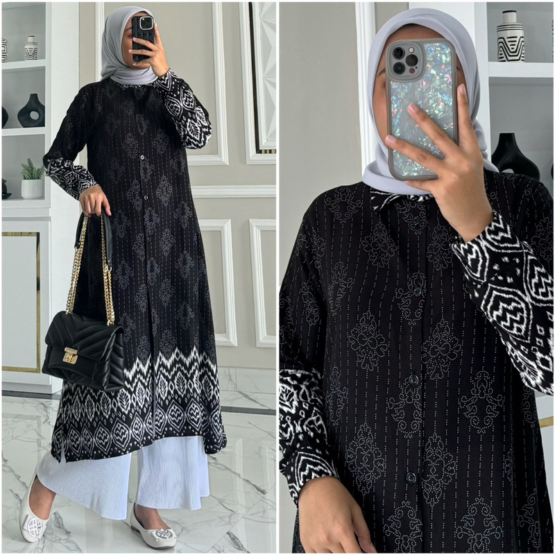 LUNA Long tunik by ZALFA OUTFIT / Long tunik rayon motif - Khanza Hijab