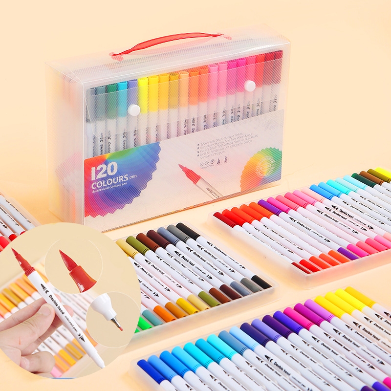 

Pen warna air dua kepala berdasarkan air anak set 12/36/60/120 warna melukis pena tip pen 2 jenis tip pen