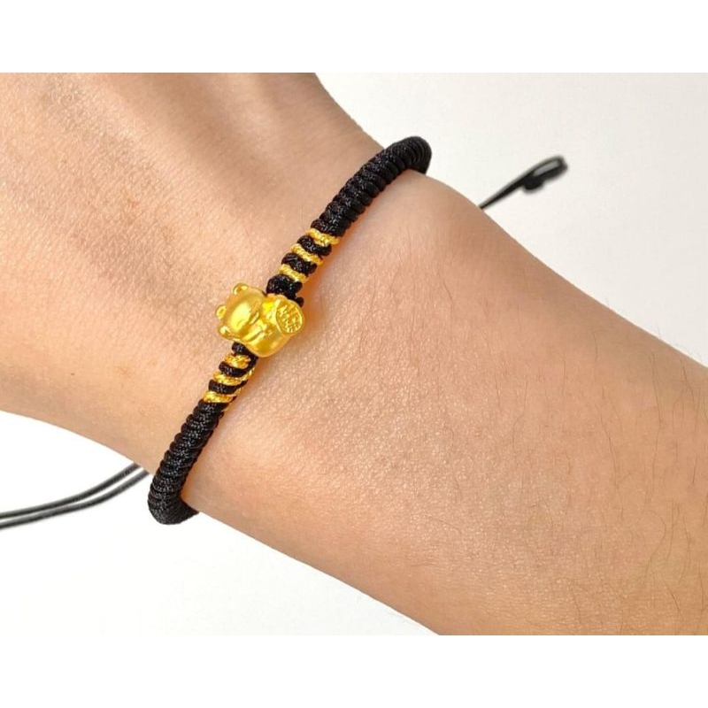 Gelang Emas Asli Kucing Rejeki Hongkong 999% 24K Tali Pelintir Gold