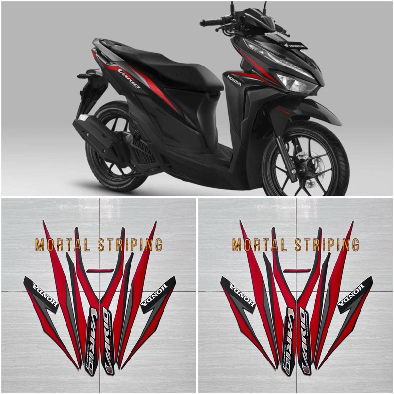 Stiker Striping Lis Les Bodi Motor Honda Vario 125 LED Tahun 2018 Warna Hitam Merah Standar