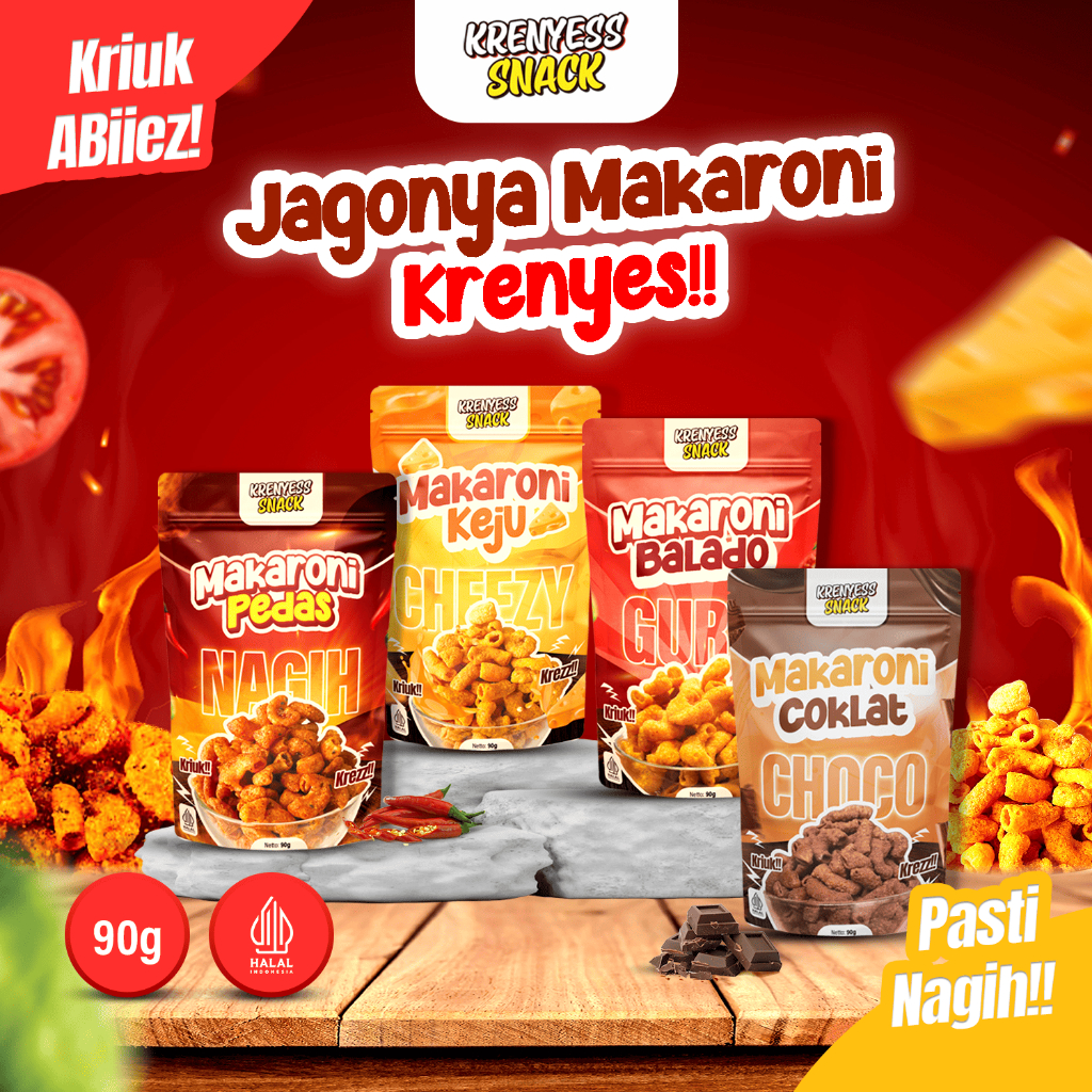 

Keripik Makaroni Renyah Tidak Keras Krenyess Snack 90Gr