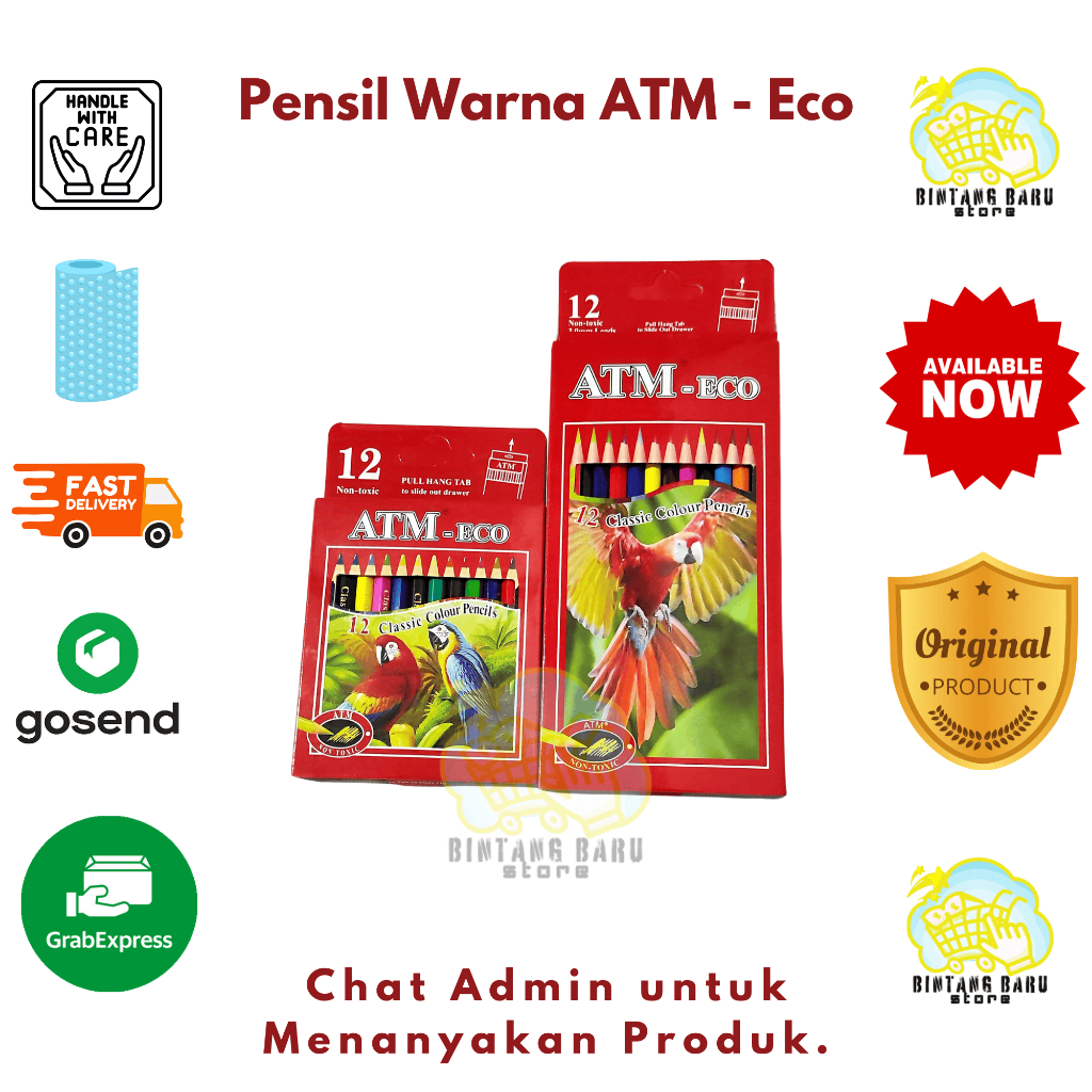 

[HARGA 1 LUSIN SET] ATM ECO - PENSIL WARNA 12 WARNA - PENSIL WARNA ANAK SEKOLAH - PREMIUM QUALITY