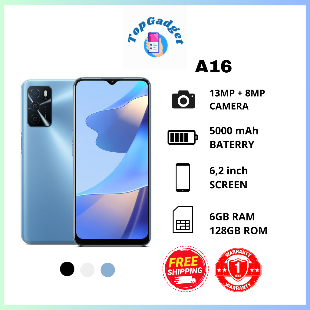 OPPO A16 RAM 6/128 GB GARANSI 1 TAHUN