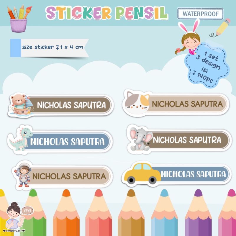 

140 Pcs Sticker Nama Alat Tulis Sekolah