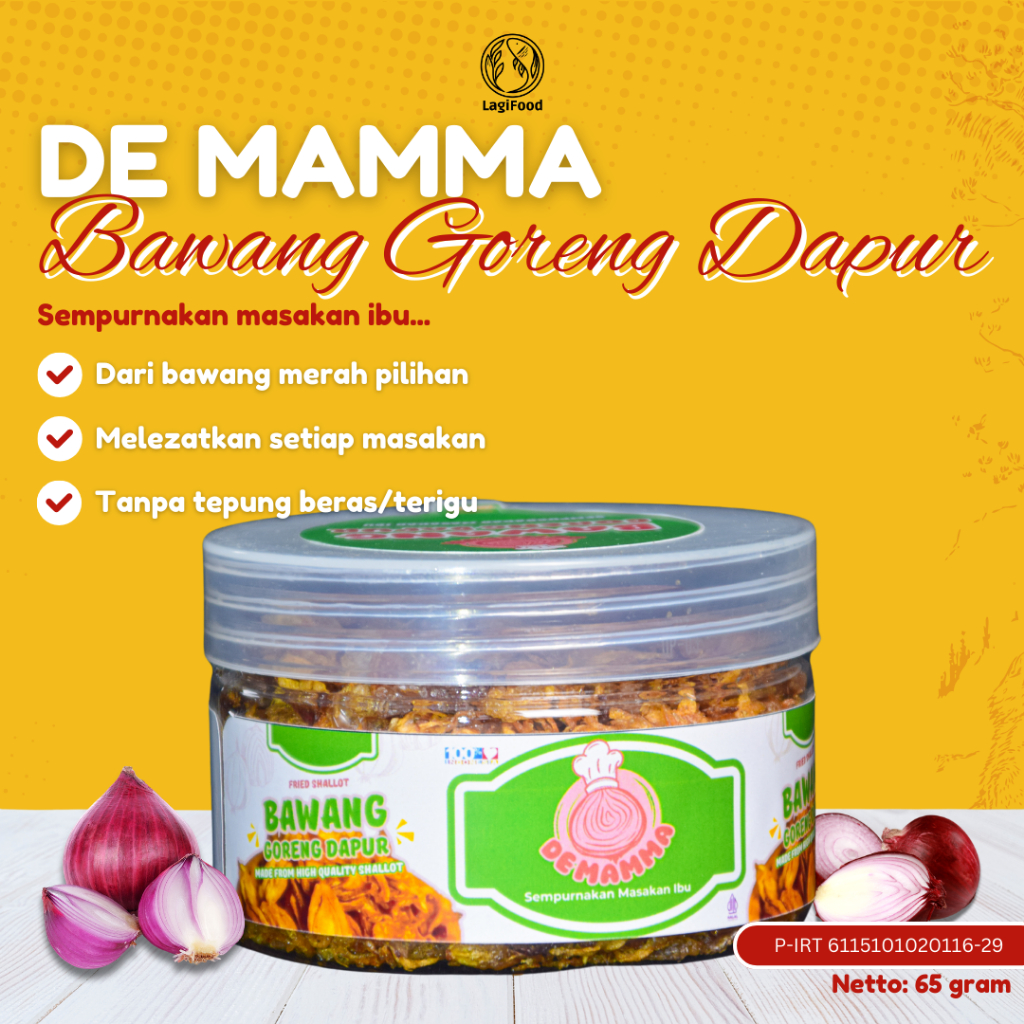 

Bawang Goreng Dapur DE MAMMA tanpa tepung beras/terigu. Tanpa pahit dan anyep. Bawang goreng dapur