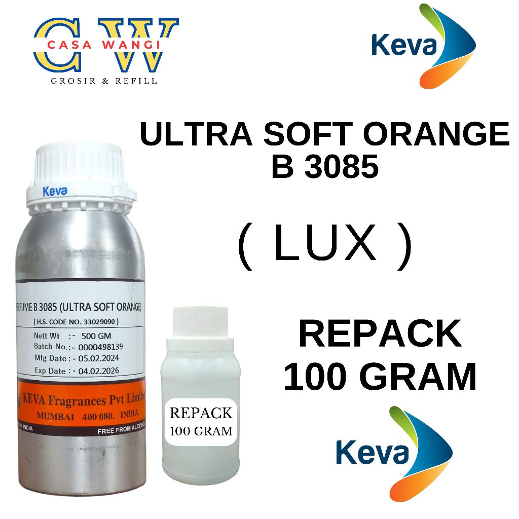 (REPACK 100 GR) ULTRA SOFT ORANGE BY KEVA KEMASAN REPACK 100 GRAM SEARAH LUX.BIBIT PARFUM MURNI 100%